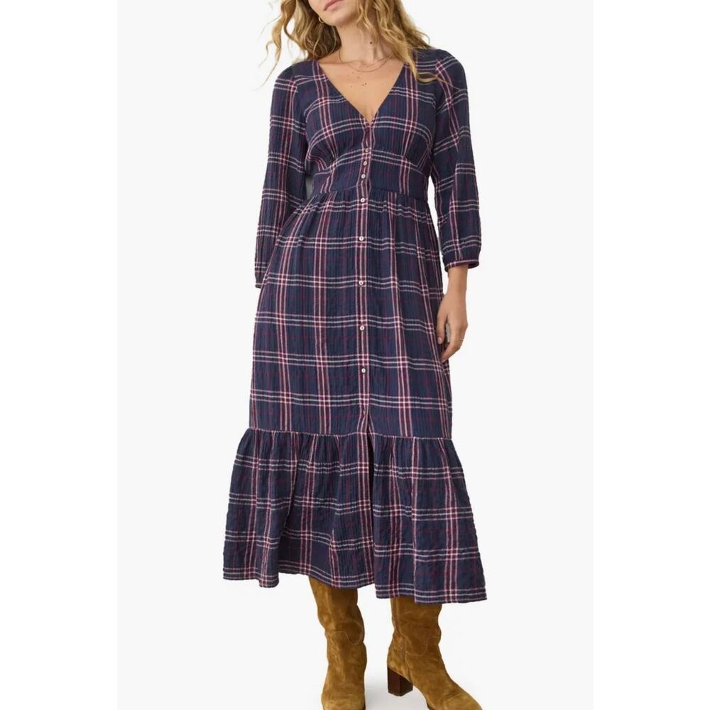 Marine Layer Maeve Purple Plaid Button Trad Dress Women's Size Medium - Picture 2 of 11
